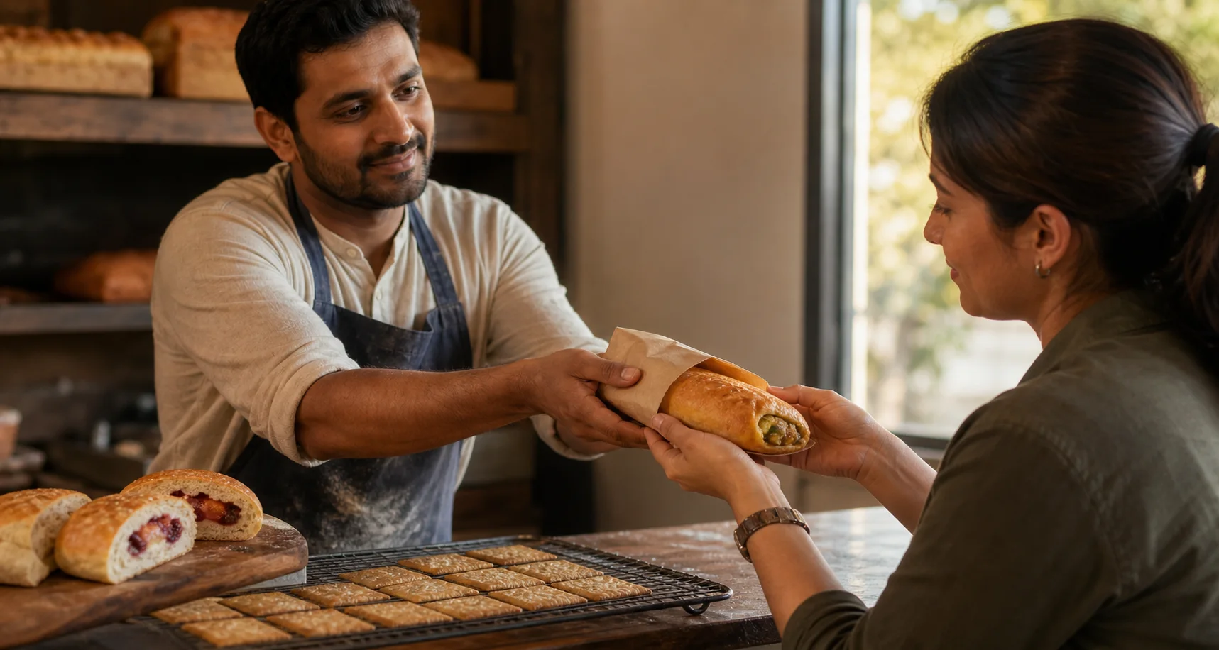 Bakery products shown in an application context without broad confectionery claims